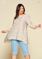 43 PQ-F {This Is Our Place} Sage Floral Eyelet Top PLUS SIZE 1X 2X 3X