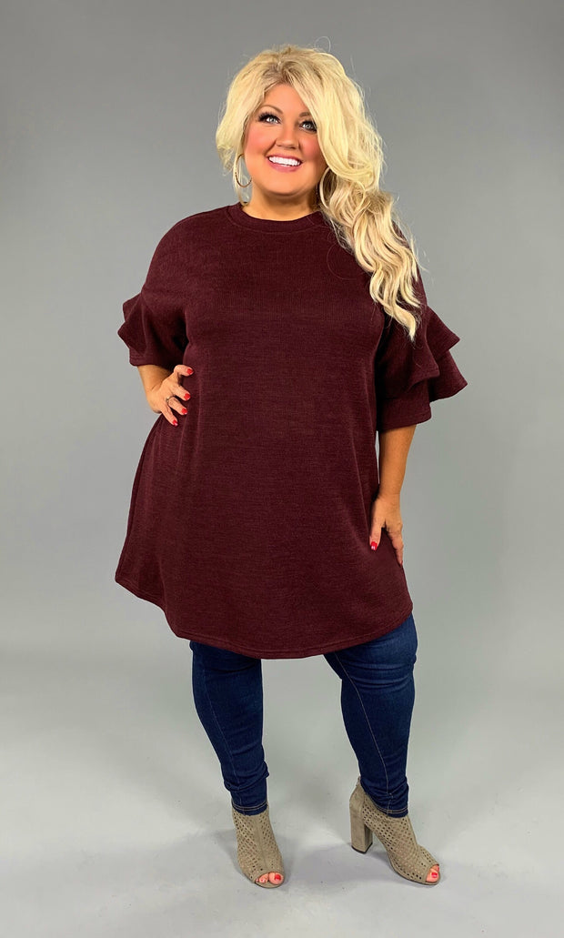 SQ-A {New Identity} Burgundy Dress with Ruffle Sleeves