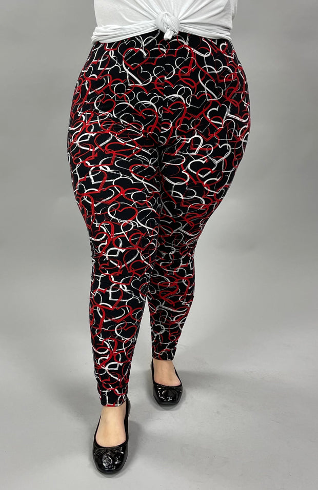 LEG-28 {Hearts On Fire} Red/White Hearts Leggings EXTENDED PLUS SIZE