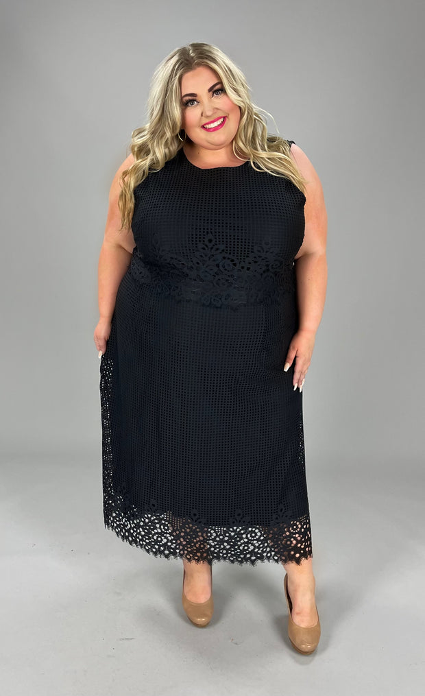 LD-K  M-109   {Alfani} Black Geo-Lace Dress Retail €139.50 EXTENDED PLUS SIZE 26W