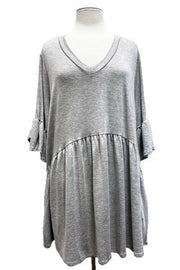 90 SSS-N {My Gift To You} Heather Grey V-Neck Babydoll Top EXTENDED PLUS SIZE 3X 4X 5X