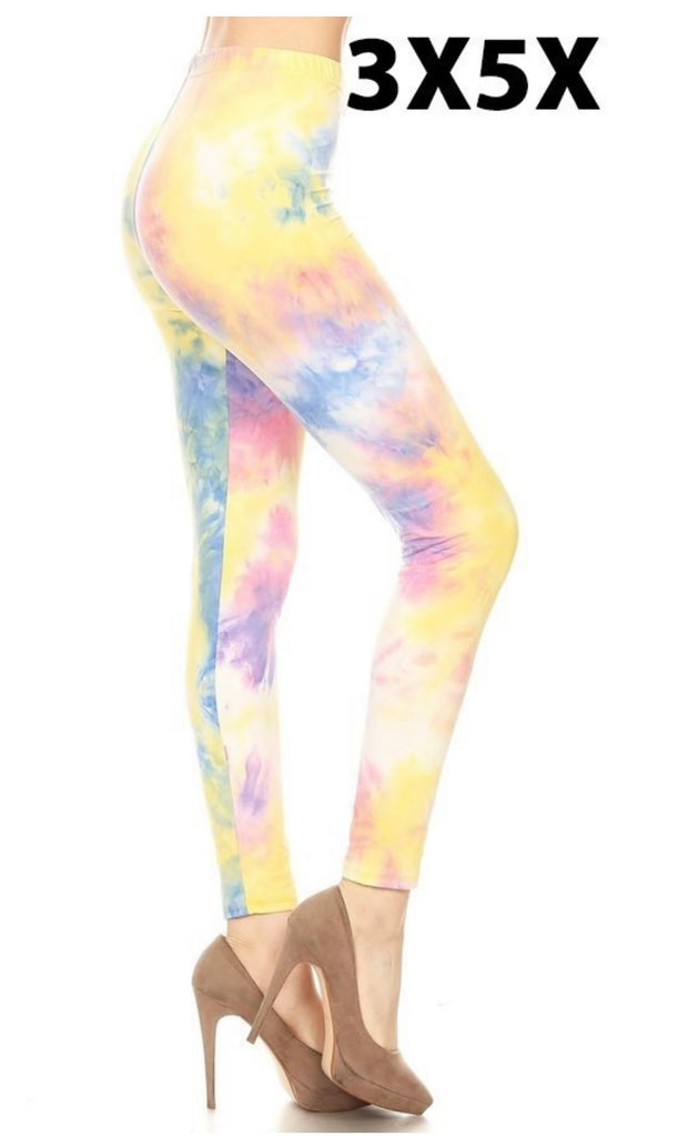 BIN 98 {No Holding Back} Yellow Tie Dye Leggings EXTENDED PLUS SIZE 3X/5X