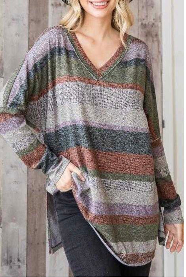 12 PLS-G {Sweet Harmony} Gray/Multi-Color Striped Top SALE!! PLUS SIZE 1X 2X 3X