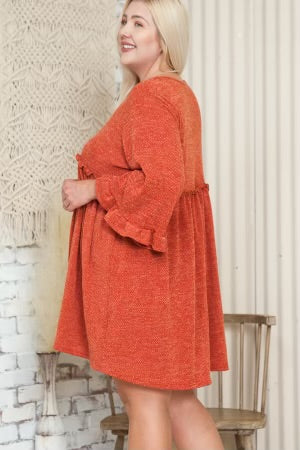 63 PQ-I {The Right Addition} Rust V-Neck Babydoll Dress SALE!! PLUS SIZE 1X 2X 3X