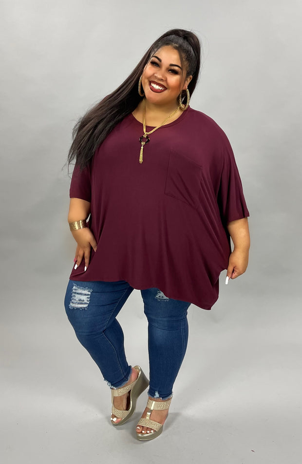 27 SSS-G {Basically Perfect} Dark Burgundy Pocket Top PLUS SIZE 1X 2X 3X