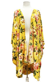 40 OT-A {Flawless Beauty} Mustard Floral Print Kimono EXTENDED PLUS SIZE 3X 4X 5X