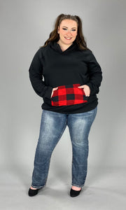 37 HD-B {Feelings For You} Black Red Plaid Detail Hoodie SALE!!! PLUS SIZE XL 2X 3X