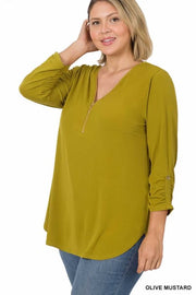 33 SD-B {Classy Threads} Olive Top with Gold Zipper SALE!! Detail PLUS SIZE 1X 2X 3X