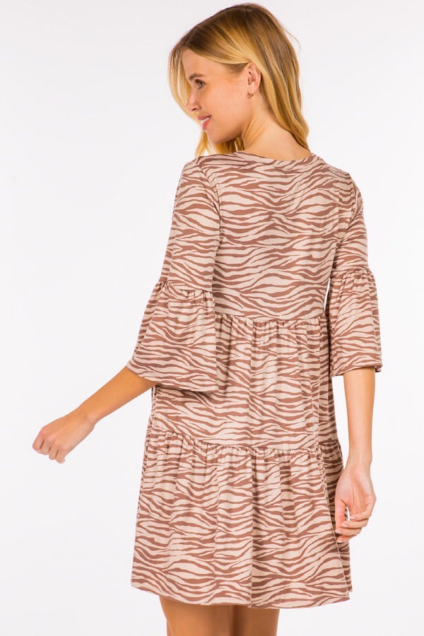 69 PQ-Z {On The Safari} Taupe Zebra Print Tiered Dress PLUS SIZE 1X 2X 3X