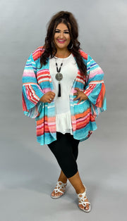 66 OT-H {Back For More}  SALE! Blue Multi-Print Hi-Lo Cardigan PLUS SIZE 1X 2X 3X