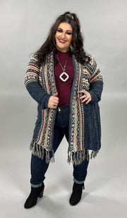 22 OT-Z {Tribal Vibes} Charcoal/Tribal Print Cardigan PLUS SIZE 1X/2X 2X/3X