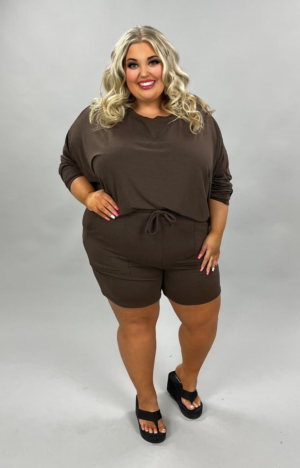 21 SET-J {The Good Life} Brown Long Sleeve Short Set  Plus Size 1X 2X 3X