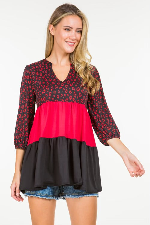 59 CP-J {Stirring Memories} Red/Black Leopard Tiered Top PLUS SIZE 1X 2X 3X