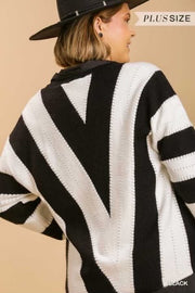 56 PLS-B {Insider Information} "Umgee"  Black/White Sweater PLUS SIZE XL 1X 2X SALE!!!