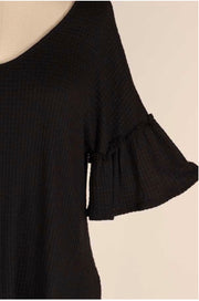 49 SSS-A {Forever Fling} Black Waffle Knit Bell Sleeve Top PLUS SIZE XL 2X 3X