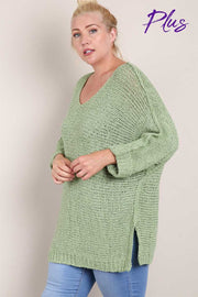 22 SQ-H {Easy Days} Green Sparkle Sweater PLUS SIZE XL 2X 3X