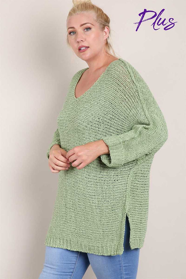 22 SQ-H {Easy Days} Green Sparkle Sweater PLUS SIZE XL 2X 3X