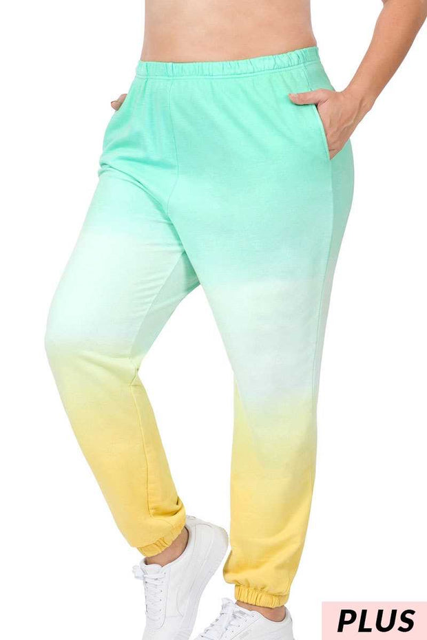 LEG- 99  {My Personal Best} Mint/Yellow Dip-Dye Joggers SALE!!!  PLUS SIZE 1X 2X 3X