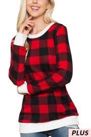 54 CP-A {Good Natured} Red Plaid Top w/Ivory Contrast PLUS SIZE 1X 2X 3X