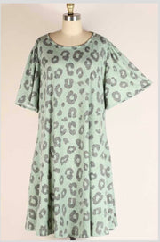 28 OR 31 PSS-X {Cause I'm Happy} Dusty Mint Animal Print Dress EXTENDED PLUS SIZE 3X 4X 5X