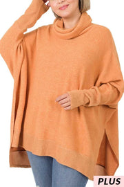 38 SLS-B {Cozy Feelings} Pumpkin Cowl Neck Fleece Top PLUS SIZE XL 2X 3X