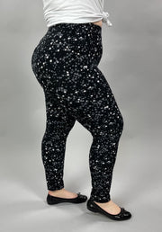 LEG-17 {Star Light}  Black Small Star Print Leggings EXTENDED PLUS SIZE 3X/5X