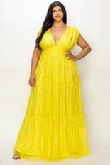 LD-Z {Adore You} Yellow Smocked Lace Lined Maxi Dress PLUS SIZE 1X 2X 3X