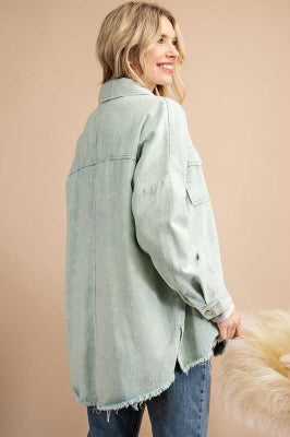 93 OT-A {Frayed Sweetness} Washed Sage Denim Jacket PLUS SIZE 1X 2X 3X SALE!!!