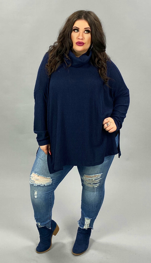 40 SLS-B {Here For Smores} Navy Waffle Knit SALE!! Cowl Neck Top PLUS SIZE XL 2X 3X