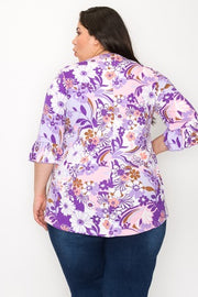 56 PQ-E {Good Days Ahead} Lilac Floral Caged Neck Tunic CURVY BRAND!!!  EXTENDED PLUS SIZE 4X 5X 6X