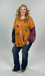 28 OR 37 PLS-A {Cactus Fever} Mustard Print Top PLUS SIZE 1X 2X 3X
