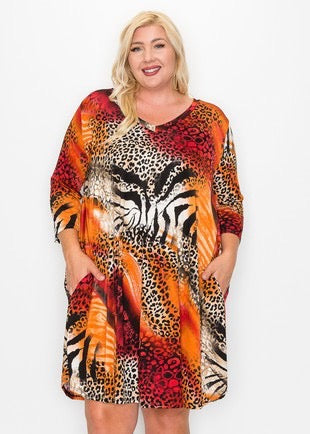 85 PQ-Z {Reserved For Fun} Rust Animal Print V-Neck Dress EXTENDED PLUS SIZE 3X 4X 5X