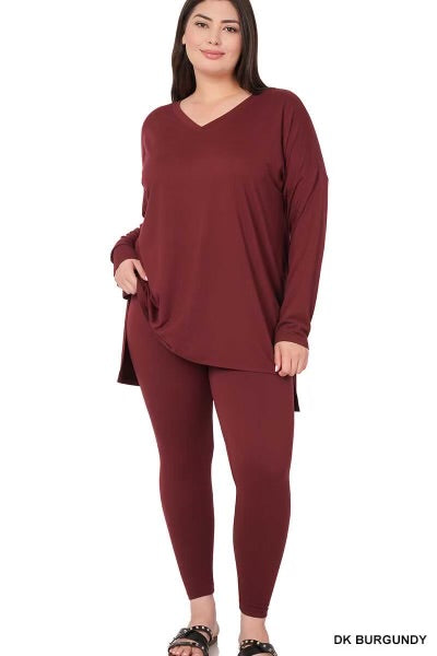 40 SET-D {Finding My Way} Burgundy Long Sleeve SALE!!  V-Neck Set PLUS SIZE 1X 2X 3X