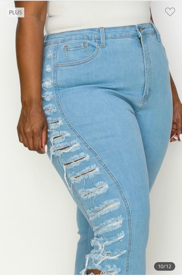 LEG-   {The Map} Medium Ripped Side Flared Jeans PLUS SIZE 1X 2X 3X