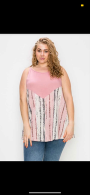 26 SV-A {New Beginnings} Pink Ivory ***SALE***Grey Pattern Top EXTENDED PLUS SIZE 4X 5X 6X