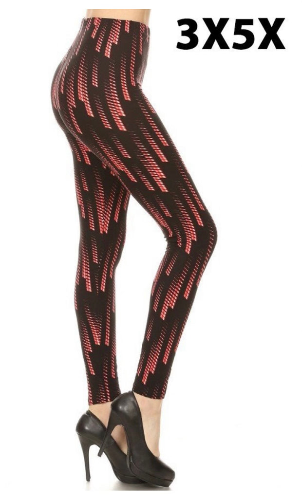 LEG-H {Red Fun} Black/Red Print Leggings EXTENDED PLUS SIZE 3X/5X