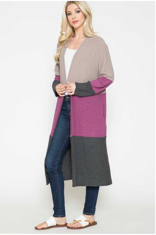 36 OT-F {Wave Effect} Purple Stripe Long Cardigan SALE!!! PLUS SIZE 1X 2X 3X