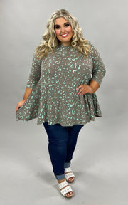 32 PLS-X {La La Land} Brown/Mint Print Top EXTENDED PLUS SIZE 3X 4X 5X