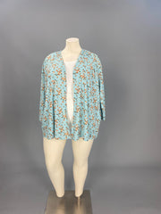 49 OT-B {Raise Your Standard} Aqua Floral Ribbed Cardigan CURVY BRAND!!!  EXTENDED PLUS SIZE 1X 2X 3X 4X 5X 6X