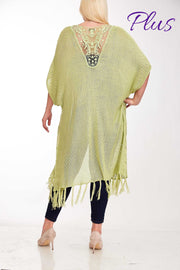 OT-D (Sage Advice} Lt. Green Sweater With Fringe Detail & Back Lace Insert PLUS SIZE 1X 2X 3X