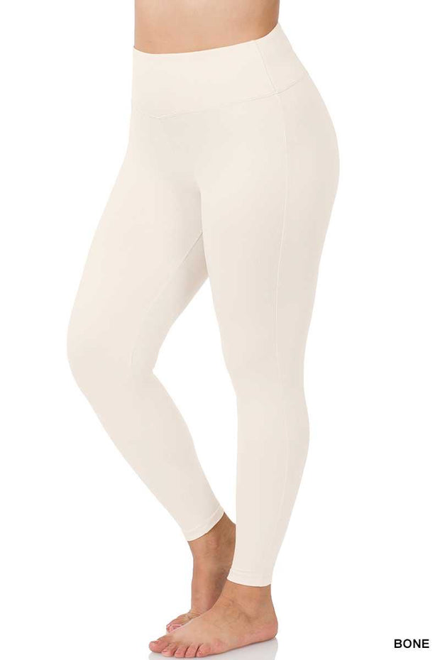 LEG-31 {Just The Cutest} Beige Wide Waistband Leggings PLUS SIZE 1X 2X 3X