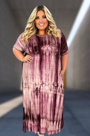 LD-Z {Endless Style} Burgundy Tie Dye V-Neck Maxi Dress EXTENDED PLUS SIZE 3X 4X 5X