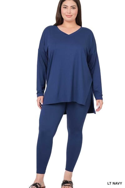 39 SET-B {Finding My Way} Navy Long Sleeve V-Neck Set PLUS SIZE 1X 2X 3X