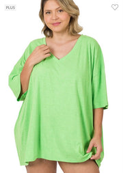 46 SSS-E {Charm Me} Green Oversized V-Neck Top PLUS SIZE 1X 2X 3X