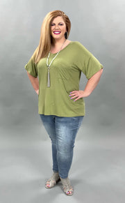 58 SSS-B {Sage Wonder} Green V-Neck Short Sleeve PLUS SIZE 1X 2X 3X