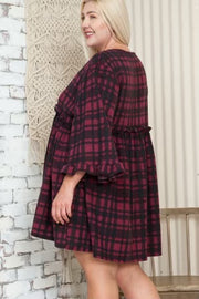 88 PQ-A {Dropping Temps} Burgundy Plaid Babydoll Tunic EXTENDED PLUS SIZE 3X 4X 5X