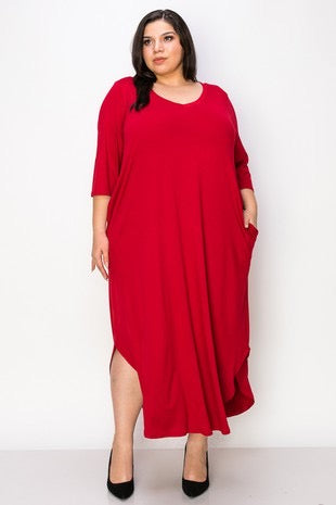 LD-M {Be Consistent} Red V-Neck Maxi Dress CURVY BRAND!!! EXTENDED PLUS SIZE 4X 5X 6X