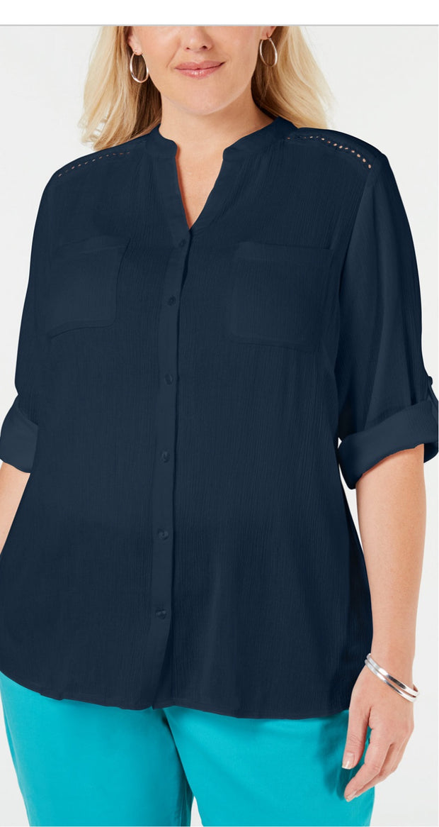 SD-A  M-109 {Charter Club} Navy Eyelet Trim Blouse Retail €69.50***FLASH SALE***