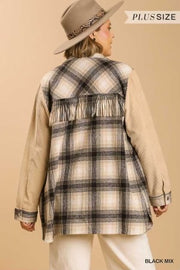 24 OT-B {Class Is In} Umgee Taupe Plaid Shacket SALE!!  PLUS SIZE XL 1X 2X