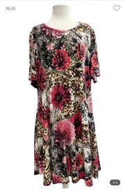 32 PSS-D {Flirty In Floral}  Floral Animal Print Dress EXTENDED PLUS SIZE 3X 4X 5X